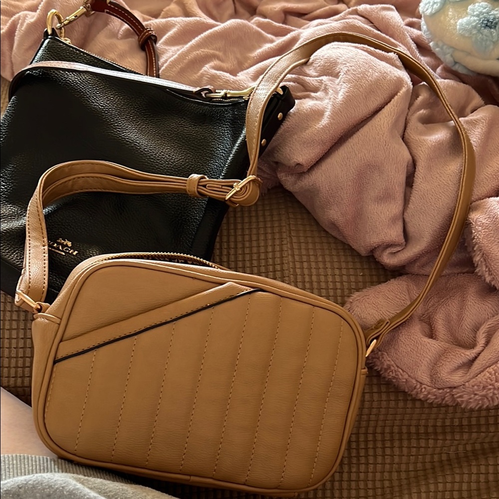 Tan Quilted Crossbody Bag
